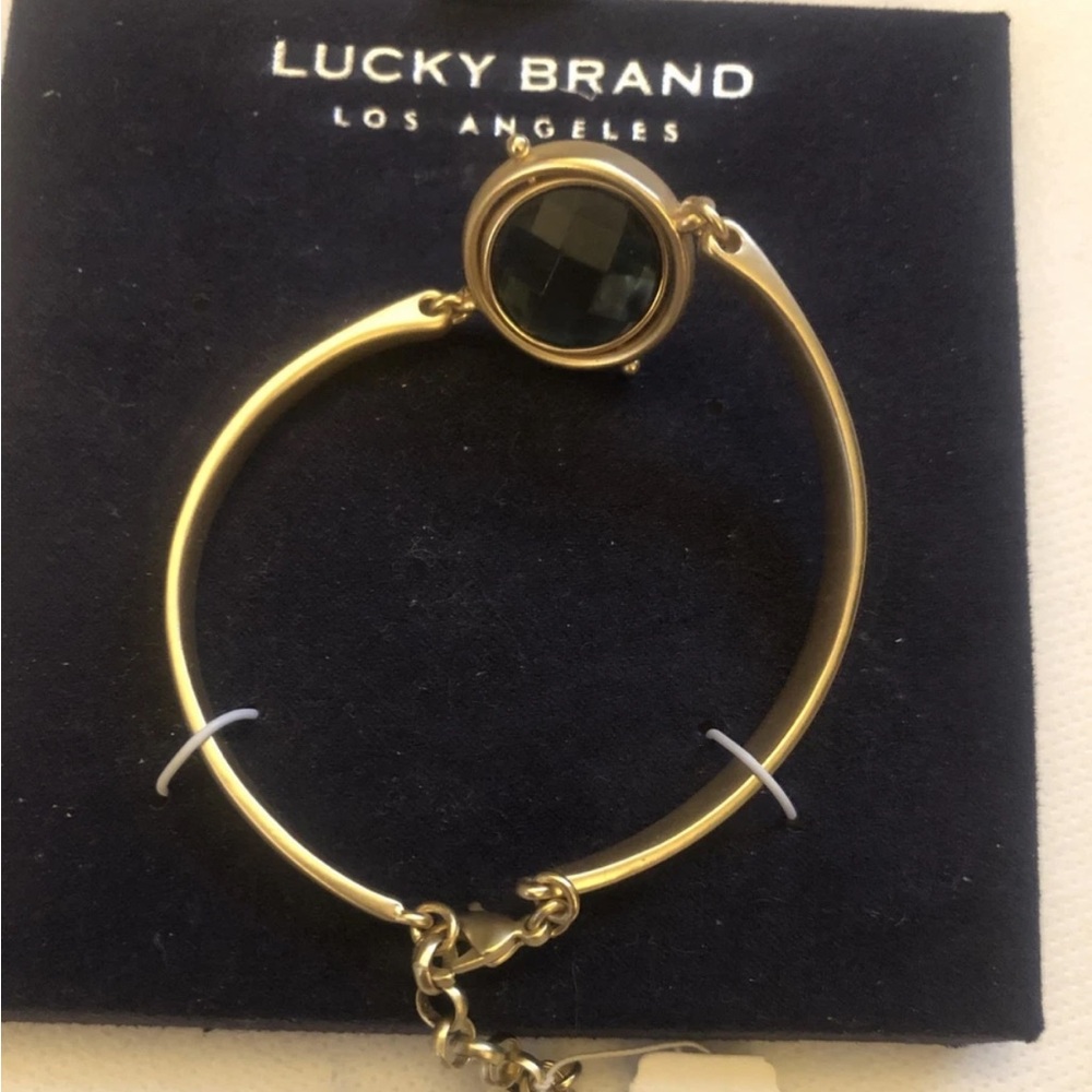 Lucky Brand Gold Tone Bangle With Reversible Natural Stone Accent NWT & Box - Picture 6 of 12